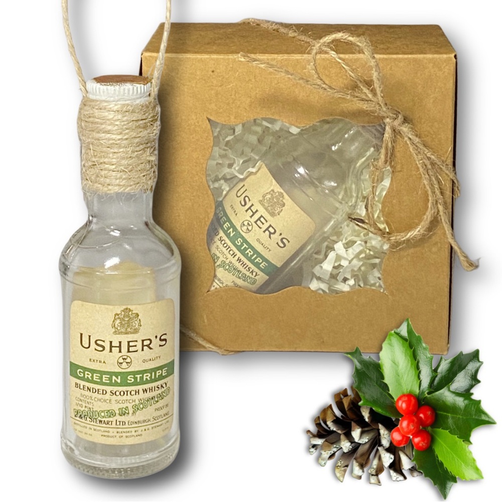 Usher's Green Stripe Blended Scotch Whisky Artisan Vintage Glass Bottle Ornament